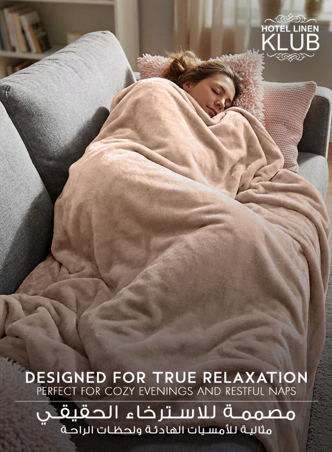 هوتيل لينين كلوب بطانية مزدوجة من الفلانيل المصنوعة من الصوف الدقيق، 260 جرام لكل متر مربع، ناعمة ومريحة للغاية، مقاس 200 × 220 سم، كريمي - Image 3