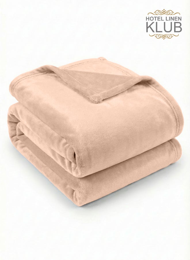 هوتيل لينين كلوب بطانية مزدوجة من الفلانيل المصنوعة من الصوف الدقيق، 260 جرام لكل متر مربع، ناعمة ومريحة للغاية، مقاس 200 × 220 سم، كريمي - Image 1