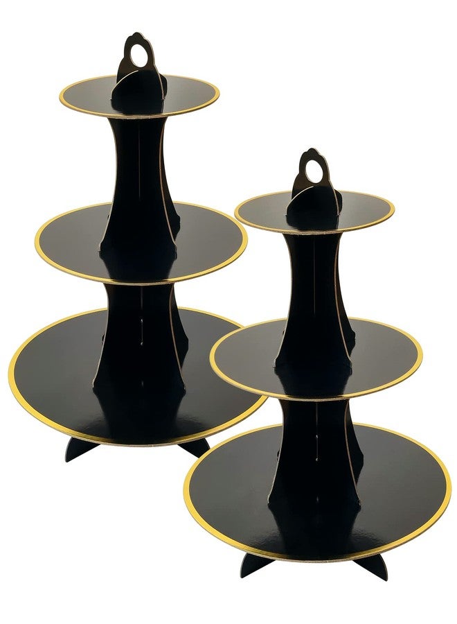 Soleebee 3-Tier Round Cupcake Stand, Cardboard Cupcake Tower, Dessert Cup Cake Stand Tower for Birthday Wedding Party Decoration, Cupcake Tier Stand 2 Set (Black Gold) - Image 1