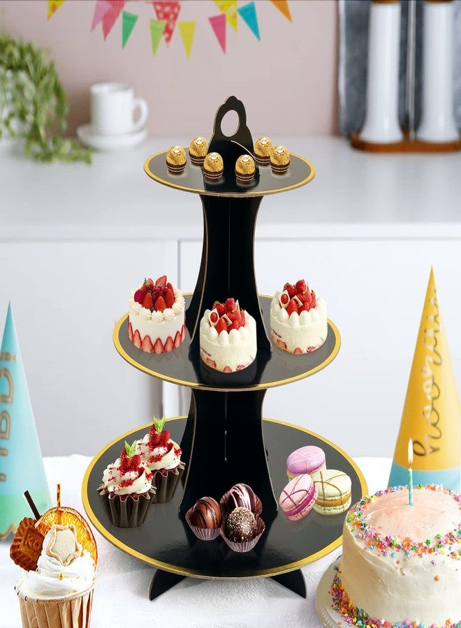 Soleebee 3-Tier Round Cupcake Stand, Cardboard Cupcake Tower, Dessert Cup Cake Stand Tower for Birthday Wedding Party Decoration, Cupcake Tier Stand 2 Set (Black Gold) - Image 5