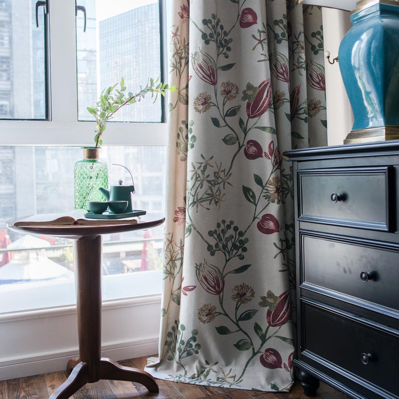 SUOUO Vintage Red Floral Blackout Curtains for Bedroom 96 inches Long Patterned Green Jacobean Window Drapes for Living Room 2 Panels - Image 1