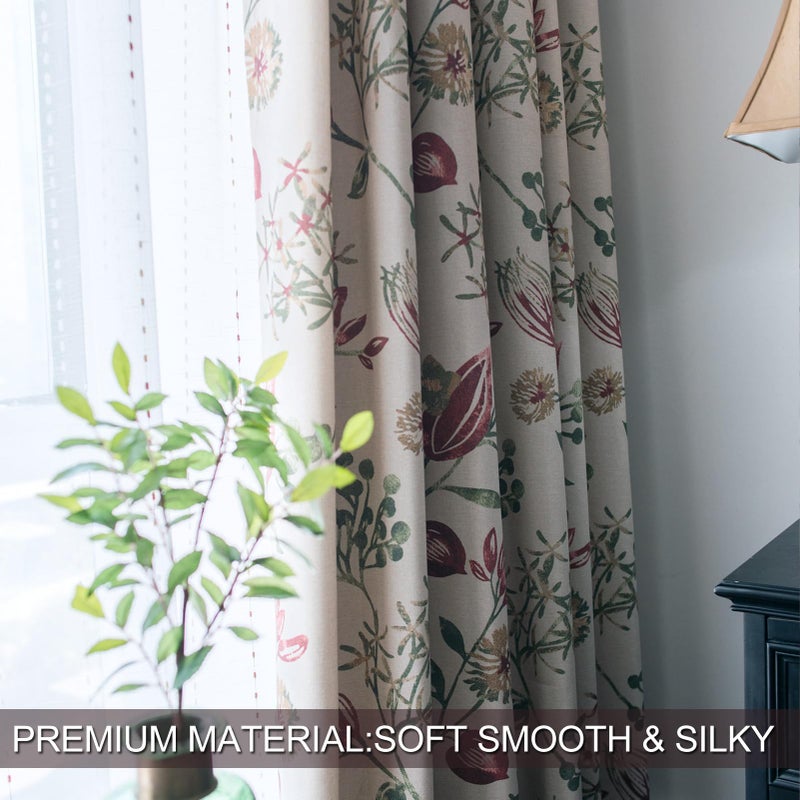 SUOUO Vintage Red Floral Blackout Curtains for Bedroom 96 inches Long Patterned Green Jacobean Window Drapes for Living Room 2 Panels - Image 4