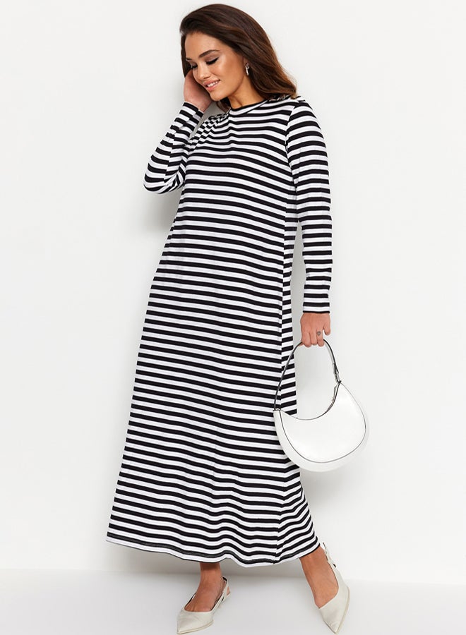 trendyol Black and White Knitted Striped Dress - Image 1