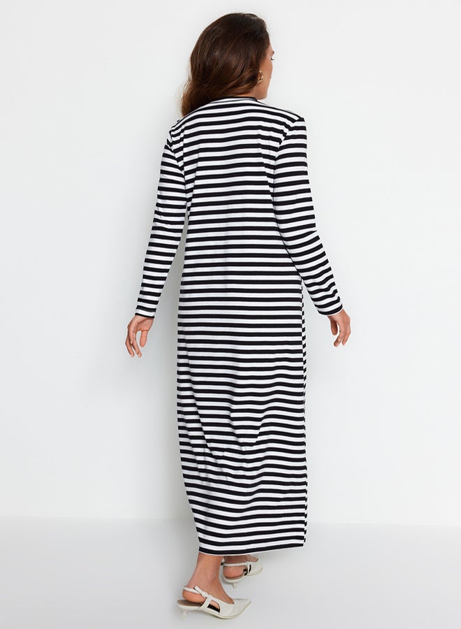 trendyol Black and White Knitted Striped Dress - Image 5