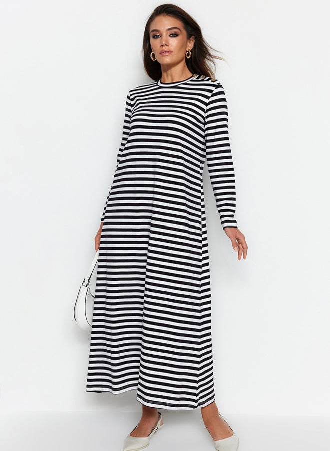 trendyol Black and White Knitted Striped Dress - Image 2