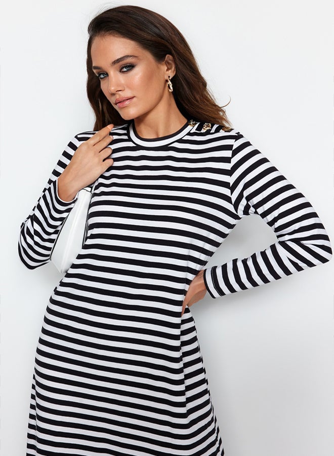 trendyol Black and White Knitted Striped Dress - Image 3