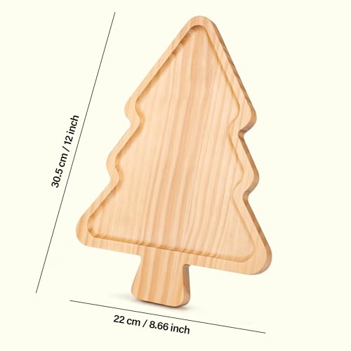 WILLKOMMEN Christmas Tree Shaped Wooden Serving Tray - 12" Charcuterie Board for Cheese, Snacks, Appetizers & Desserts - Holiday Platter with Handles, Christmas Decorative Tray (12 x 8.7 x 0.6 Inches) - Image 3