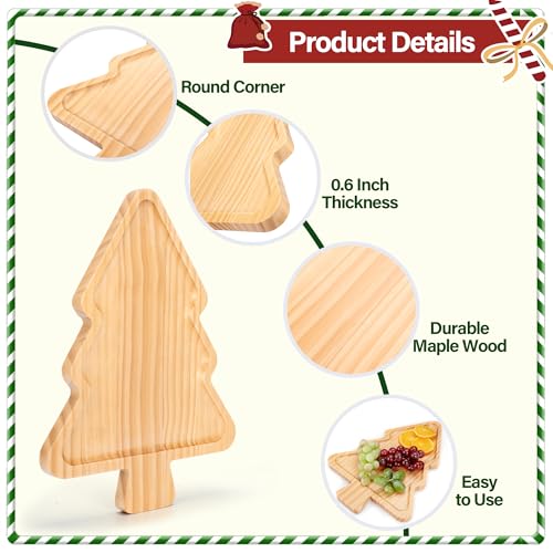 WILLKOMMEN Christmas Tree Shaped Wooden Serving Tray - 12" Charcuterie Board for Cheese, Snacks, Appetizers & Desserts - Holiday Platter with Handles, Christmas Decorative Tray (12 x 8.7 x 0.6 Inches) - Image 4