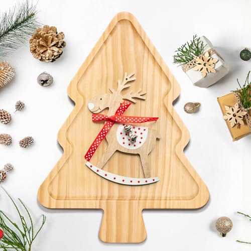 WILLKOMMEN Christmas Tree Shaped Wooden Serving Tray - 12" Charcuterie Board for Cheese, Snacks, Appetizers & Desserts - Holiday Platter with Handles, Christmas Decorative Tray (12 x 8.7 x 0.6 Inches) - Image 2