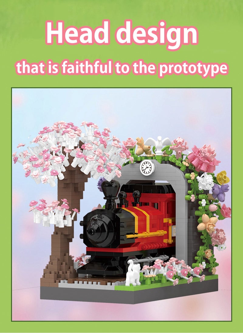 2665PCS retro train cherry blossom forest building blocks puzzle children's toys holiday gifts home decoration accessories