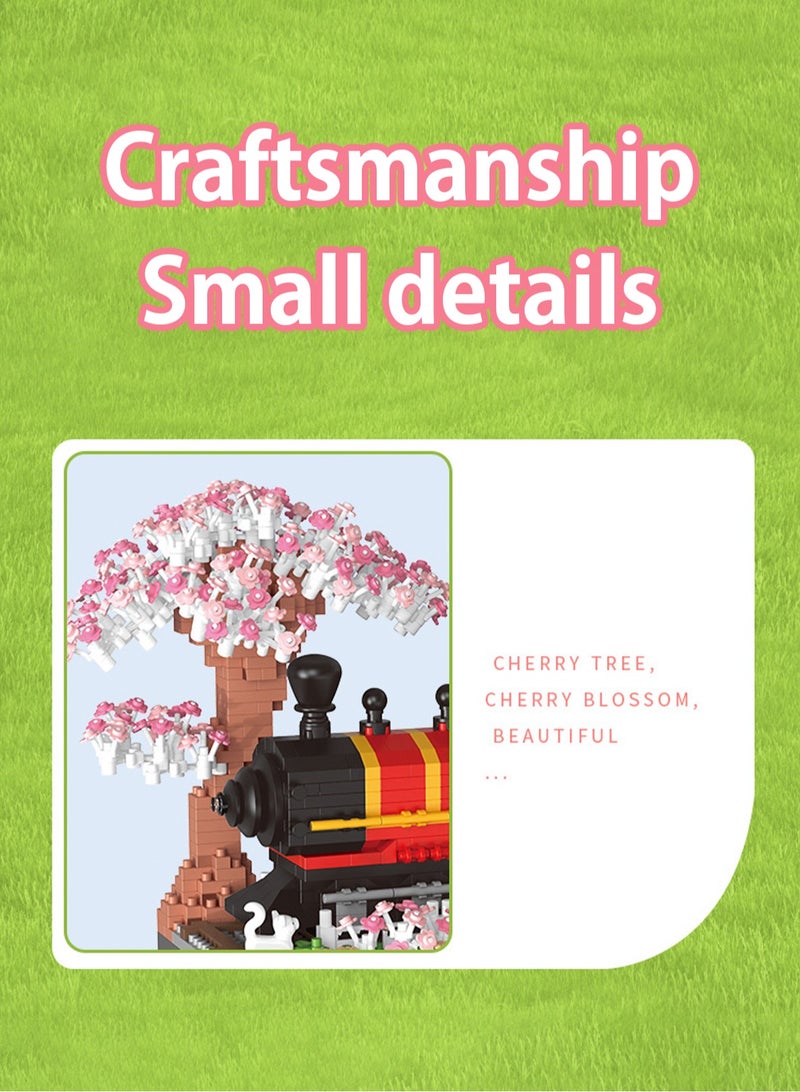 2665PCS retro train cherry blossom forest building blocks puzzle children's toys holiday gifts home decoration accessories