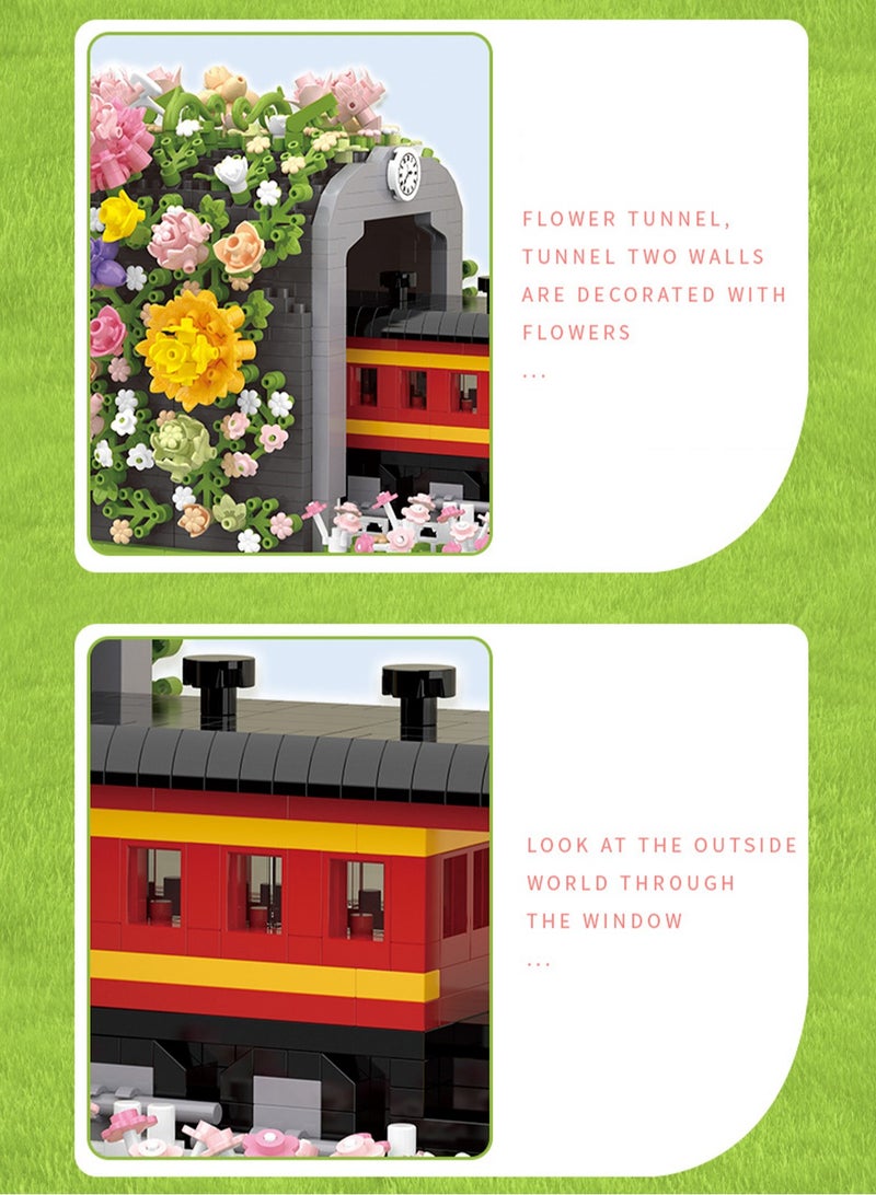 2665PCS retro train cherry blossom forest building blocks puzzle children's toys holiday gifts home decoration accessories
