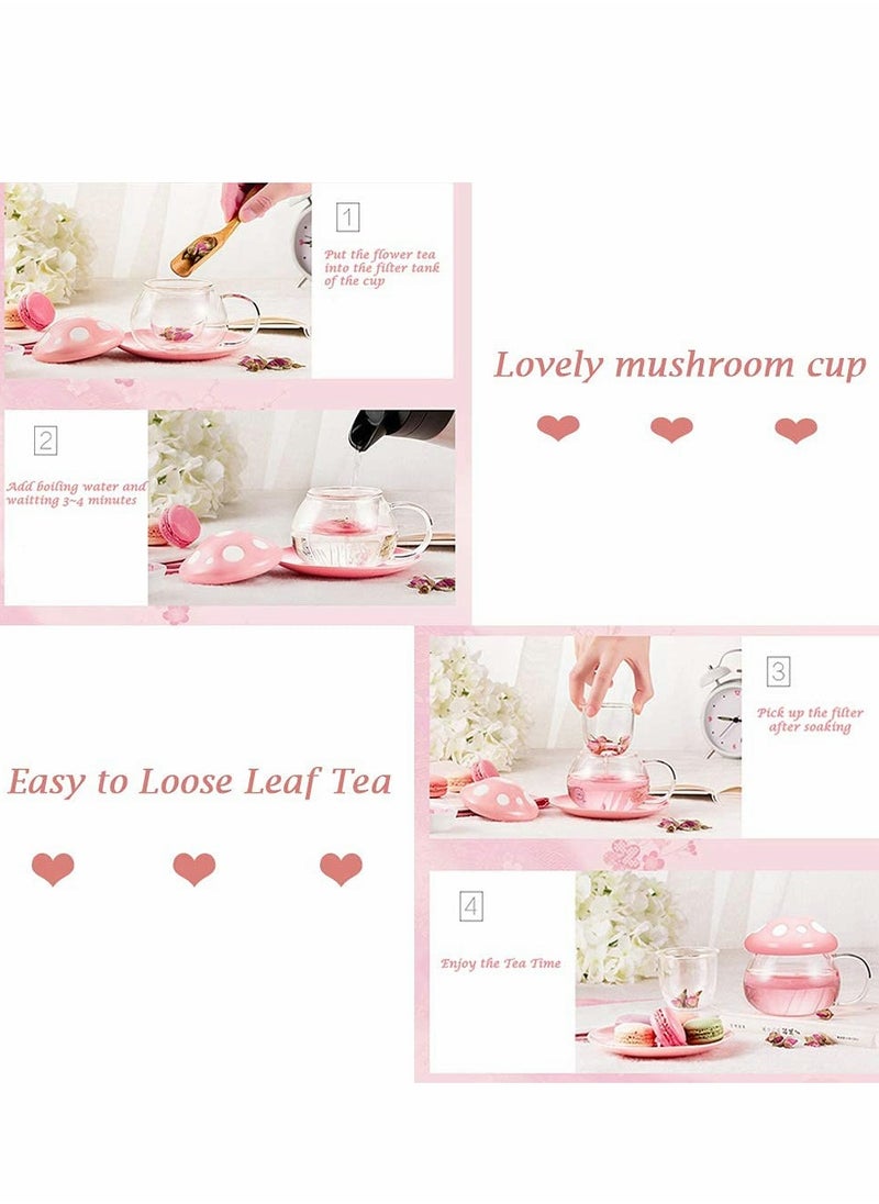 Generic - Tea Mug with Strainer Filter Infuser, Mushroom Design, Heat Resistant, Gifts for Women and Men (290ML 9.6oz, Pink) - Image 1