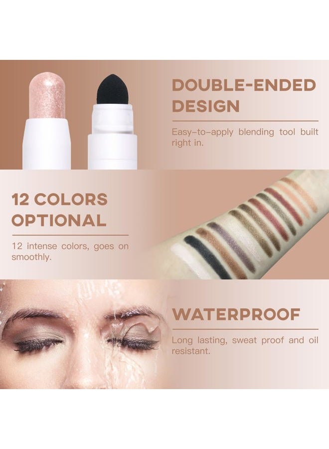 LOKFAR Cream Eye-Shadow Stick, Waterproof Cream Eyeshadow Pen Rotatable Creamy Eye Shadow Pencil Crayon, Matte and Shimmer Eyeshadow Makeup Stick with Sponge Smudger (08# Rose Gold Shimmer) - Image 4