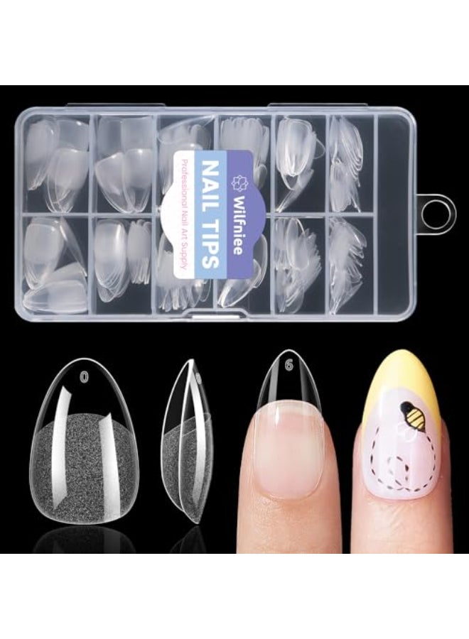 Wilfniee Short Almond Nail Tips 240PCS Soft Gel PreShaped Acrylic Fake Almond Nail Tips 12 Sizes Full Cover Clear Press on Nails for Girls Women Nail Art Design - Image 1