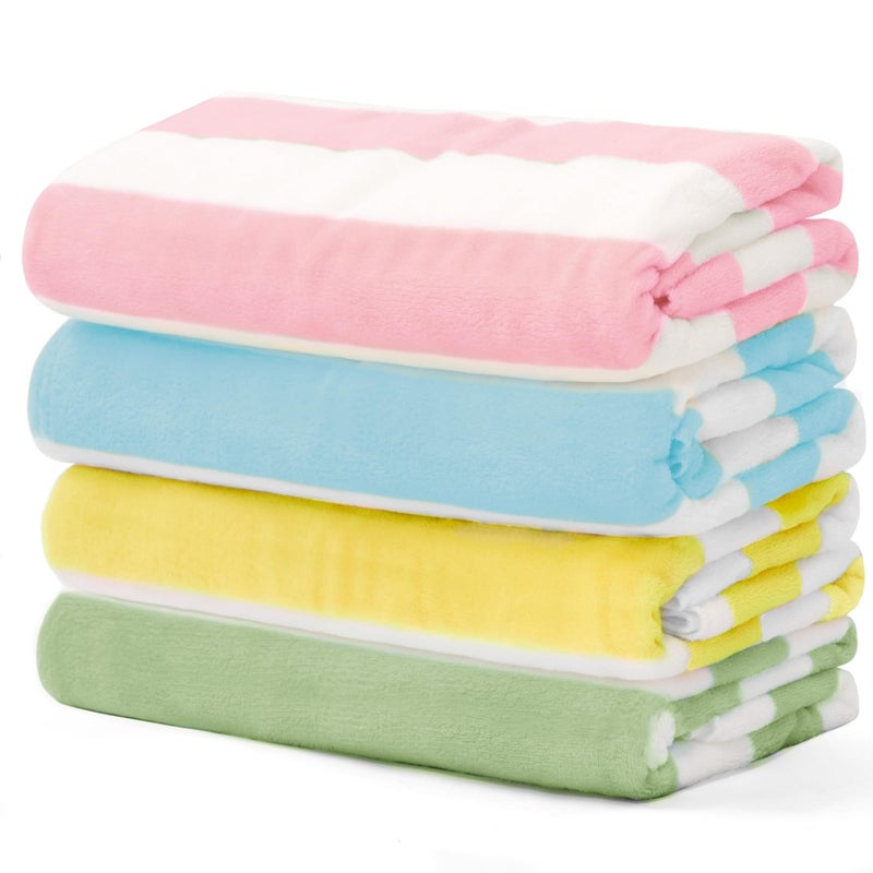 Touchat 4 Pack Cabana Stripe 250GSM Polyester Lightweight Quick-Dry Beach Towel & Blanket Combo- 30'' x 60'' Compact Travel Towel for Pool, Camping, Gym, Yoga | Ultra-Portable, Multi-Functionalï¼ŒColor - Image 1
