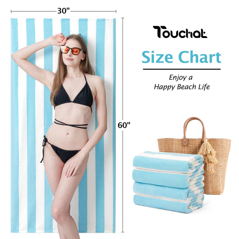Touchat 4 Pack Cabana Stripe 250GSM Polyester Lightweight Quick-Dry Beach Towel & Blanket Combo- 30'' x 60'' Compact Travel Towel for Pool, Camping, Gym, Yoga | Ultra-Portable, Multi-Functionalï¼ŒColor - Image 3