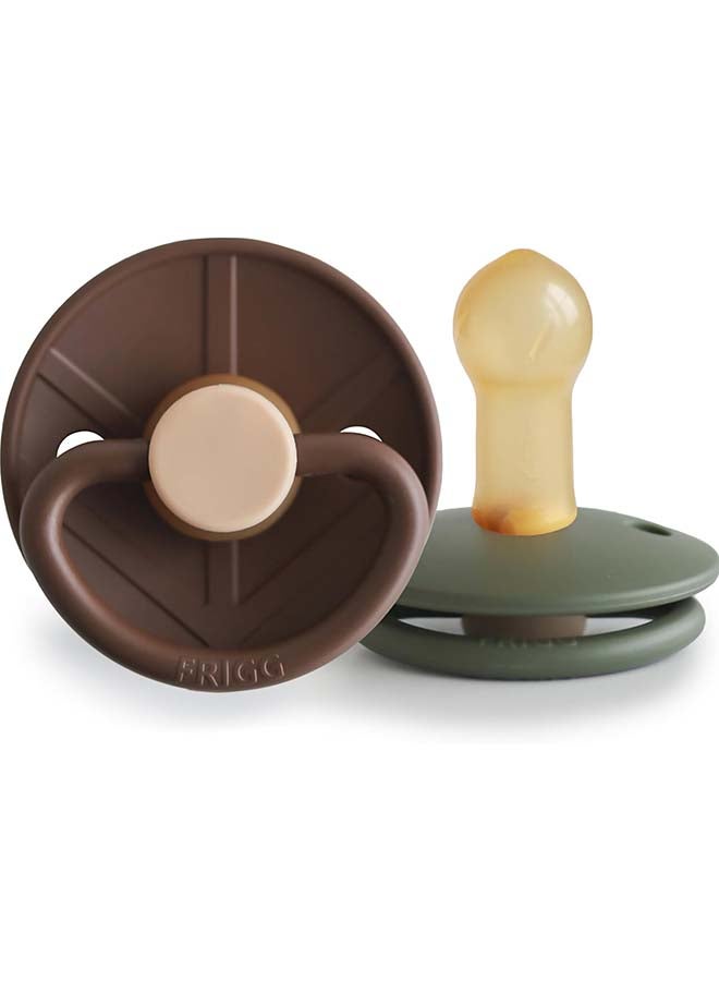 FRIGG Little Viking Latex Baby Pacifier 6-18M 2-Pack Cocoa/Olive - Size 2