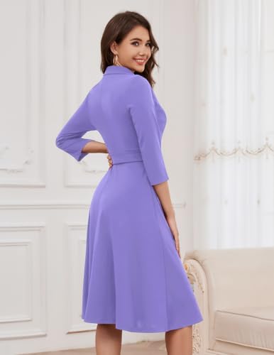 Meetjen Cocktail Dress for Women Vintage Formal Church Modest Wedding Guest 3/4 Sleeves Dresses,Lavender,M - Image 3