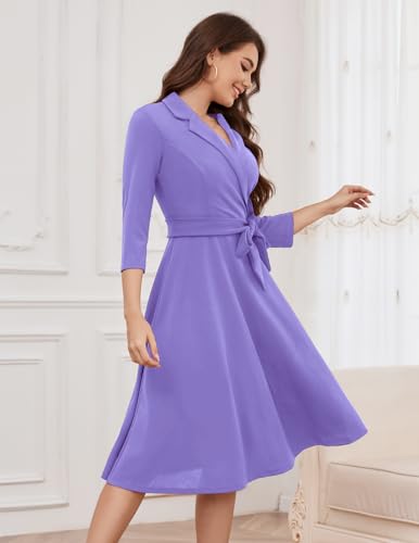 Meetjen Cocktail Dress for Women Vintage Formal Church Modest Wedding Guest 3/4 Sleeves Dresses,Lavender,M - Image 2