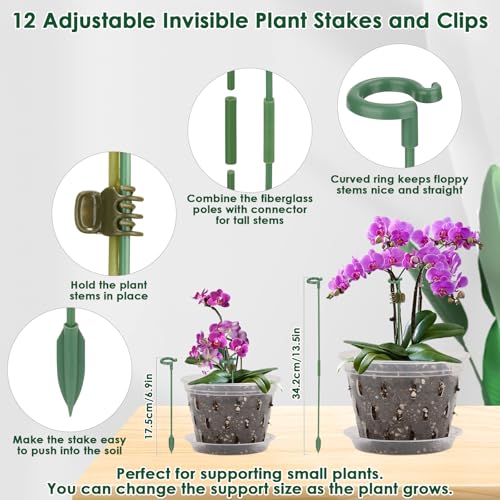 Jollidecor 12 Orchid Pots with Holes and Saucers for Repotting, 4" 5" 5.6" 6" Clear Orchid Pot with Green Orchid Stick Clip, Breathable Slotted Plastic Orchid Planter with Drainage for Root Health Indoor Outdoor - Image 5