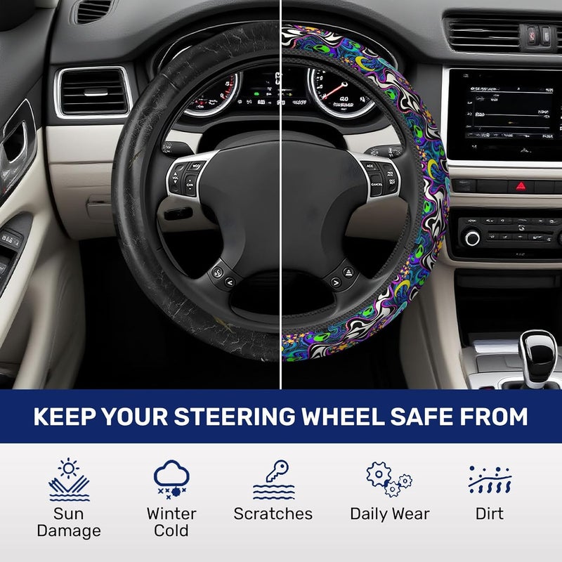 GENANY Alien Steering Wheel Cover, Colorful Anti-Slip Dot Car Steering Wheel Cover, Breathable Steering Wheel Covers, Sweat-Absorbing Car Accessories Interior, Christmas Car Gift - Image 5