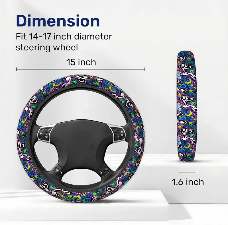 GENANY Alien Steering Wheel Cover, Colorful Anti-Slip Dot Car Steering Wheel Cover, Breathable Steering Wheel Covers, Sweat-Absorbing Car Accessories Interior, Christmas Car Gift - Image 2