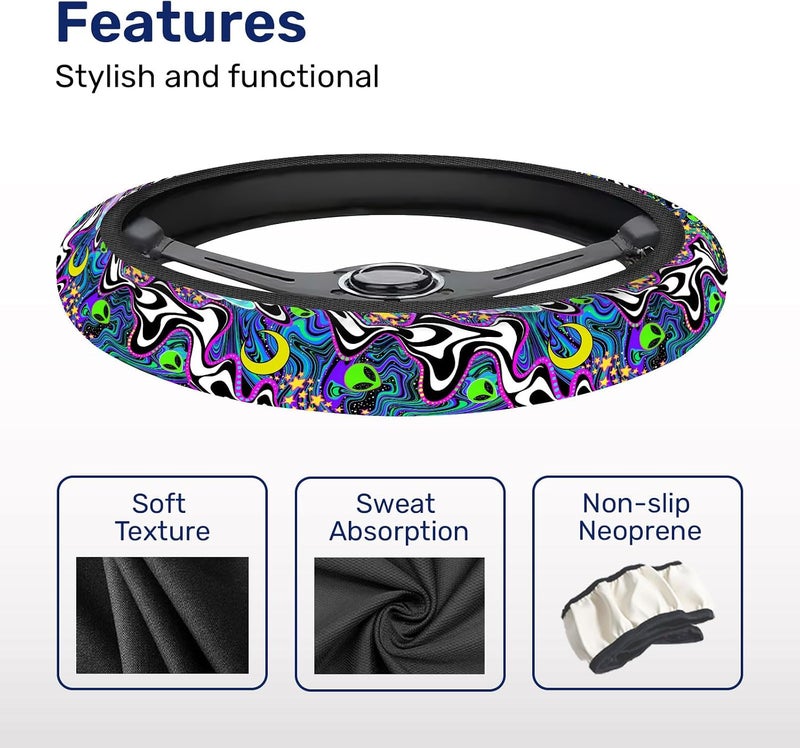 GENANY Alien Steering Wheel Cover, Colorful Anti-Slip Dot Car Steering Wheel Cover, Breathable Steering Wheel Covers, Sweat-Absorbing Car Accessories Interior, Christmas Car Gift - Image 4