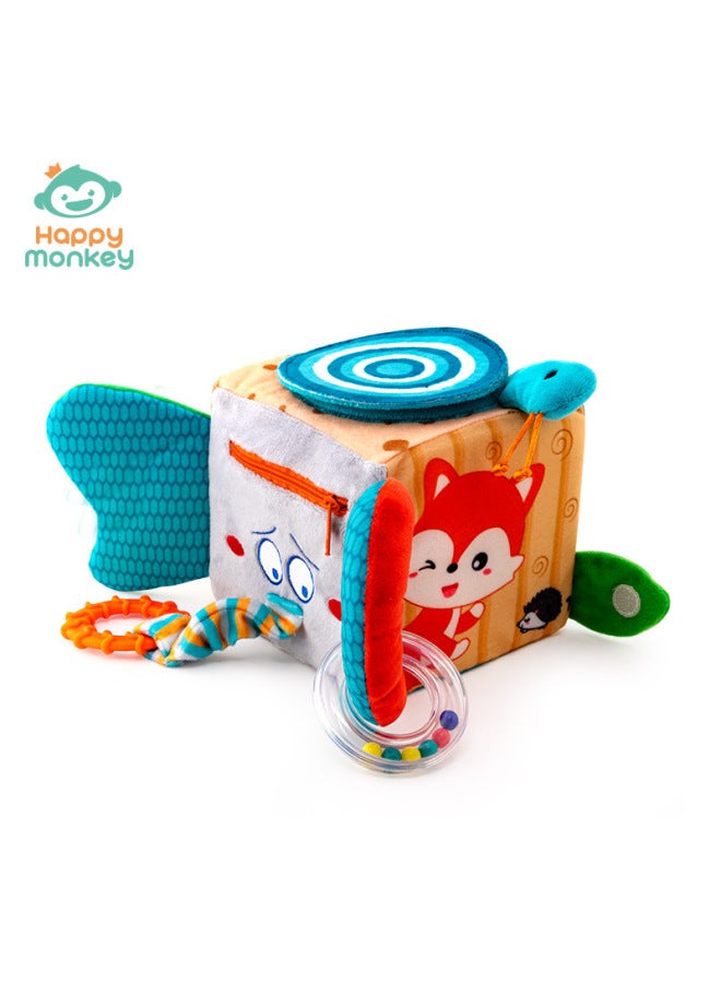 Happy Monkey Baby Grasping Training Hexahedron Cloth Building Blocks Dressing Hand Grab Ball Baby Early Education Toy-Color:Dressing Building Blocks-forest  - Image 1