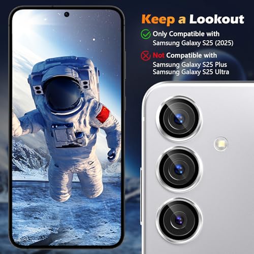 imluckies for 6.2" Samsung Galaxy S25 Camera Lens Protector, AR+AF Tempered Glass & 9H Anti-Scratch Metal Individual Lens Cover, HD Clear Camera Protection [Not for S25+], Silver - Image 3