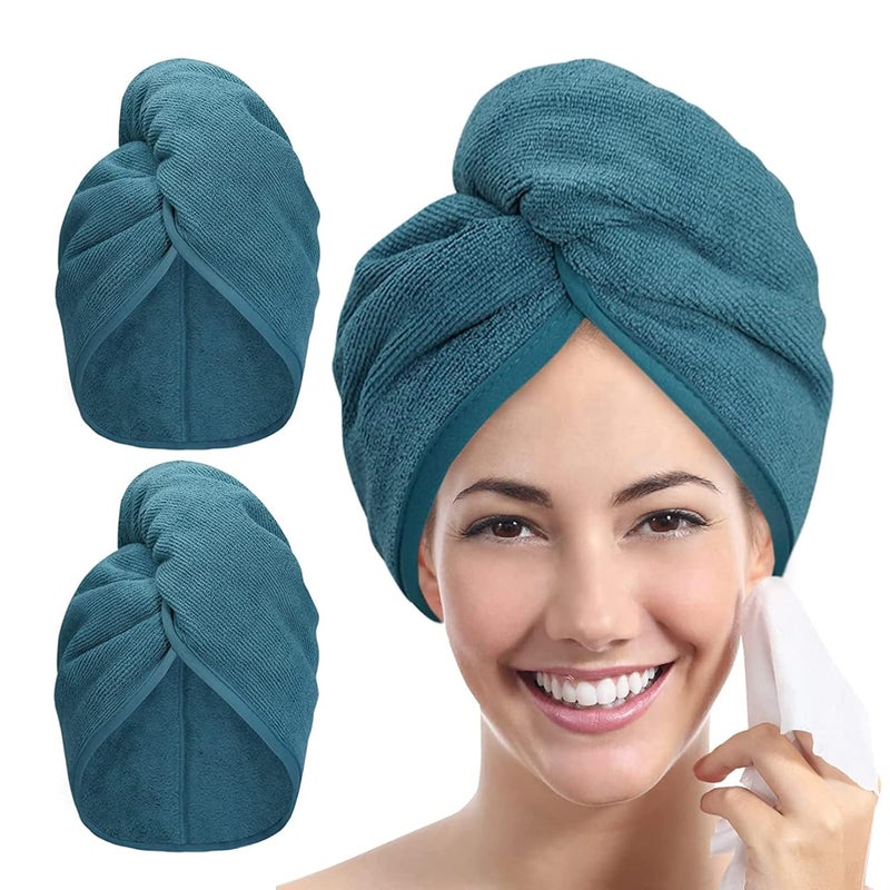 YoulerTex Microfiber Hair Towel Hair Wrap 2 Pack 10X26 Hair Dryer Towels for Women Absorbent Turban Twist Drying Shower Cap Curly Hair Products for Hair Care Hair Accessories 04 Haze Blue