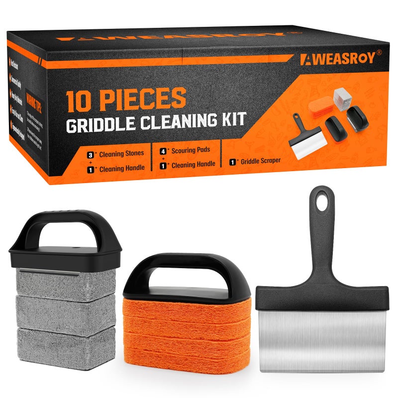 AWEASROY Griddle Cleaning Kit for Blackstone, Flat Top Grill Cleaning Kit with Grill Stone, Griddle Scraper & Griddle Brush Easy to Remove Stain - Image 1