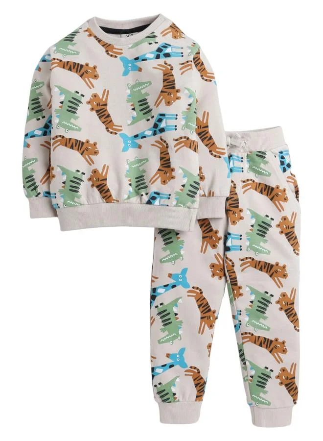 victor and jane Victor And Jane Boys Beige Graphic Print Sweatshirt and Joggers Set