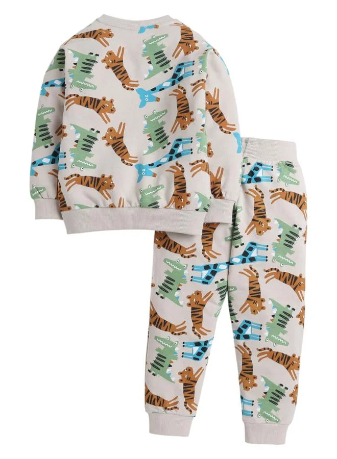 victor and jane Victor And Jane Boys Beige Graphic Print Sweatshirt and Joggers Set
