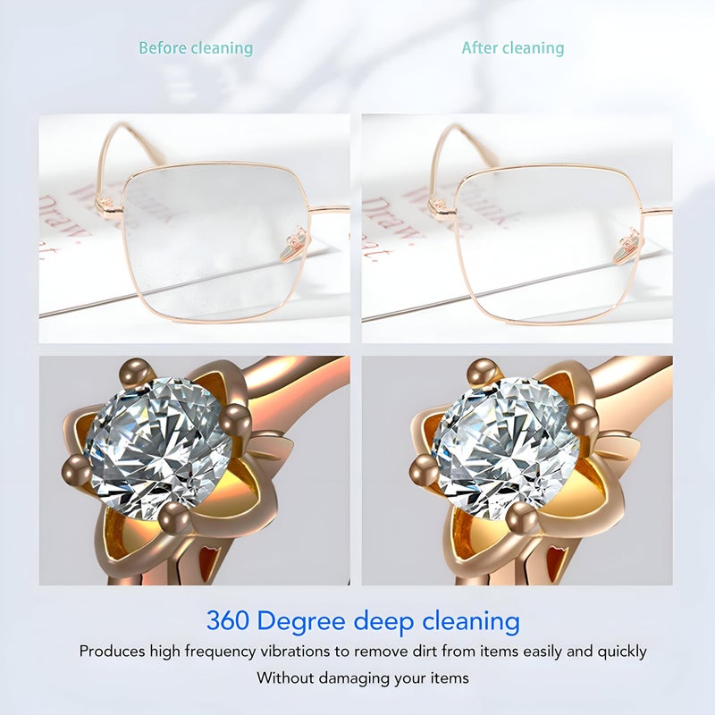 Ultrasonic Jewelry Cleaner, Professional Jewelry Cleaner, Ultrasonic Device, Rechargeable, 360° Portable Glasses Cleaner Device for Earrings Bracelets - Image 2