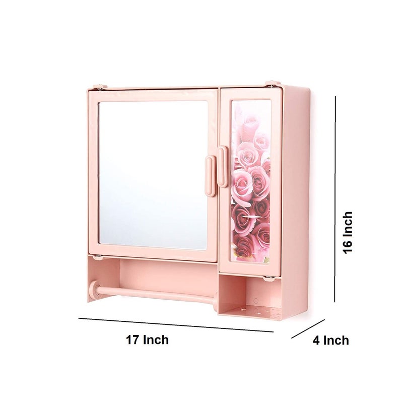 Epraiser Epraiser Wall Mount Bathroom Cabinet with Rod 1 Mirror Door Toothbrush Holder 8 Shelve_Pink_16 Inch x 17 Inch x 4 Inch  - Image 2
