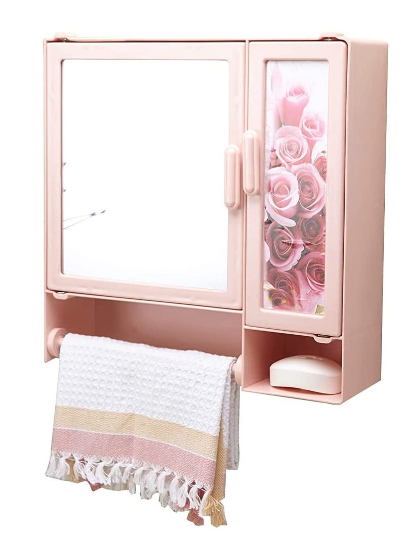 Epraiser Epraiser Wall Mount Bathroom Cabinet with Rod 1 Mirror Door Toothbrush Holder 8 Shelve_Pink_16 Inch x 17 Inch x 4 Inch  - Image 3