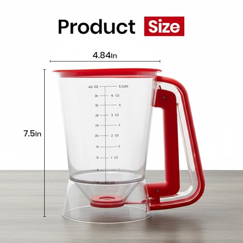 Eggssentials - Pancake dispenser, 5-Cup/1200ml Pancake Dispenser for Batter, Cupcake Batter Dispenser, Waffles & Crepes, Easy Squeeze Handle, Dishwasher Safe - Red Pancake Mix Dispenser - Image 4