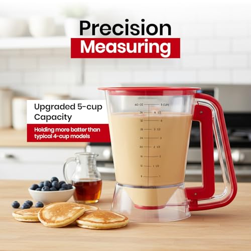 Eggssentials - Pancake dispenser, 5-Cup/1200ml Pancake Dispenser for Batter, Cupcake Batter Dispenser, Waffles & Crepes, Easy Squeeze Handle, Dishwasher Safe - Red Pancake Mix Dispenser - Image 2