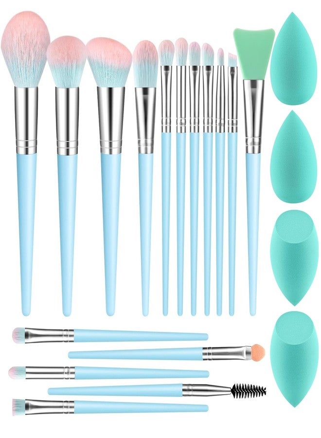 DUAIU Makeup Brushes DUAIU 16pcs Professional Makeup Brush with Makeup Sponge Set Premium Synthetic Foundation Kabuki Eyebrow Concealers Blending Eye Shadow Brushes Make up Tool Kit (Blue) - Image 1