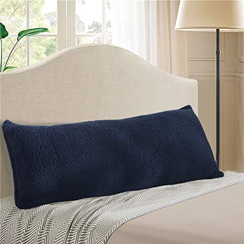 Reafort Ultra Soft Sherpa Body Pillow Cover/Case with Zipper Closure 21"x54" (21"x54" Body Pillow Cover, Navy) - Image 1