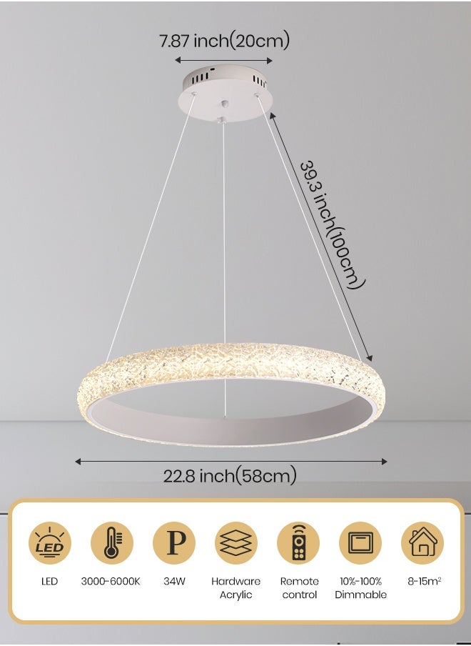 YATAI LIGHTING Modern Black Round LED Chandelier, 34W LED Chandelier ,Adjustable Height & Dimming, Remote Control, 58cm Chandelier Light for Dining Room, Living Room & Bedroom  - Image 3