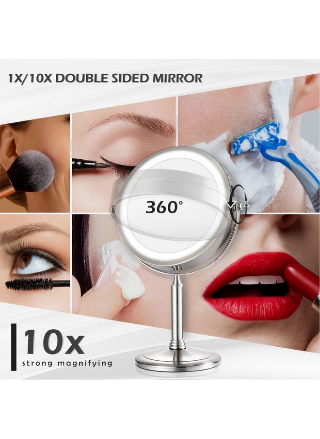 VESAUR 10X Large Lighted Makeup Mirror 3000Mah Rechargeable 8 Vanity Mirror With 3 Colors Light 1X/10X Magnifying Desk Mirror With Detachable Basebrightness Adjustable 360°Rotationsenior Nickel  - Image 3