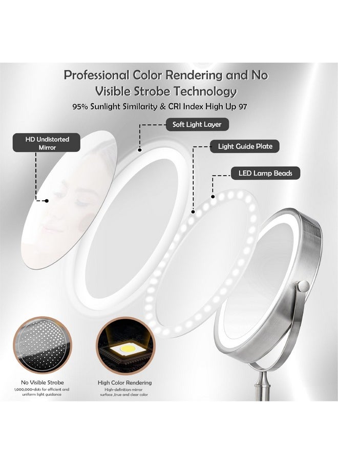 VESAUR 10X Large Lighted Makeup Mirror 3000Mah Rechargeable 8 Vanity Mirror With 3 Colors Light 1X/10X Magnifying Desk Mirror With Detachable Basebrightness Adjustable 360°Rotationsenior Nickel  - Image 4