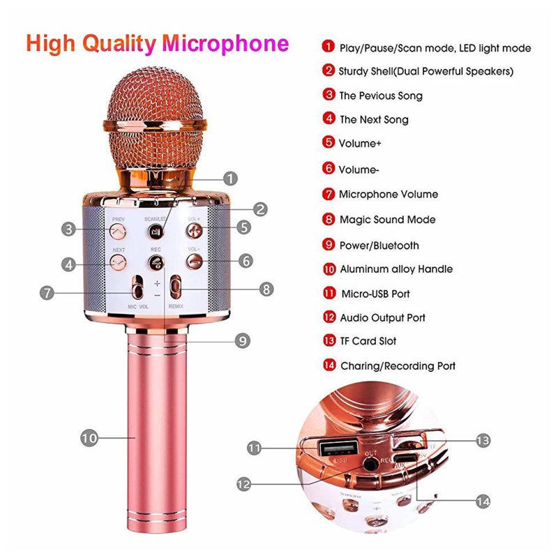Wireless Microphone for Singing Recording with Colorful LED Lights Handheld BT Microphones Kids Karaoke Microphone Home KTV Player for Home Party 5 Variable Sounds - Image 4