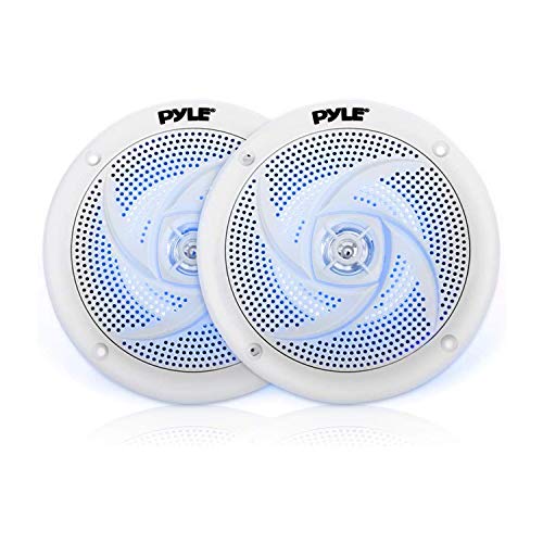 Pyle Marine Speakers 65 Inch 2 Way Waterproof and Weather Resistant Outdoor Audio Stereo Sound System with LED Lights 240 Watt Power and Low Profile Slim Style 1 Pair White - Image 1