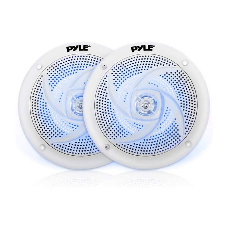 Pyle Marine Speakers 65 Inch 2 Way Waterproof and Weather Resistant Outdoor Audio Stereo Sound System with LED Lights 240 Watt Power and Low Profile Slim Style 1 Pair White - Image 2