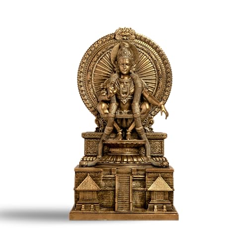 SILAII Lord Ayyappan Idol with 18 Sacred Steps | Sabarimala Swamy Ayyappa Divine Sculpture for Home Temple | Antique Bronze Fininsh Spiritual Showpiece & Gift (9 INCHES) - Image 1