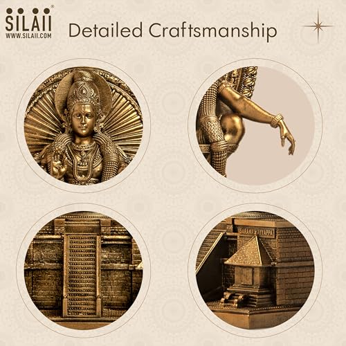 SILAII Lord Ayyappan Idol with 18 Sacred Steps | Sabarimala Swamy Ayyappa Divine Sculpture for Home Temple | Antique Bronze Fininsh Spiritual Showpiece & Gift (9 INCHES) - Image 3