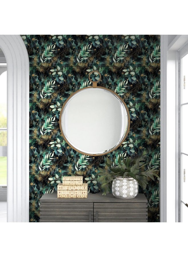 HAOKHOME 93208 Boho Peel And Stick Wallpaper Leaves Branch Removable Black/Green/Matte Gold Vinyl Self Adhesive Mural For Bedroom 17.7In X 9.8Ft  - Image 4